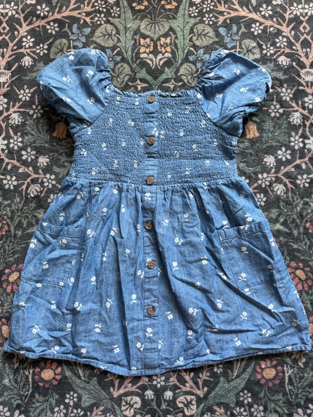 Cat and Jack Floral Button-Front Smocked Dress NWOT